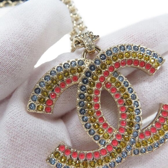 CHANEL CC Logo Rhinestone Necklace Metal/Rhinestone Multicolor - Picture 4 of 11